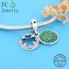 FC Jewelry Fit Bracelet à breloques de marque originale Pulsera 925 en argent Sterling trèfle vert zircone perles pendentif faisant Berloque Q05327J