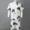 Verano hawaii tendencia estampado conjuntos hombres pantalones cortos camisa ropa chándalsuits casual palmera floral playa traje de manga corta