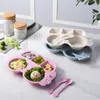 6pcs/set Baby Bamboo Fiber Dishes Creative Car Shape Plate Divided Children Tableware Kid Food Plate Baby Learning Dishes Cup 210226