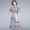 Donne di estate Designer Elegante Blu Stampa floreale Shirt Dress Sexy Slim Casual Party Robe Femminile Vintage Pleated Dress Vestidos 210525