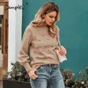 Eleganckie Futro Pompon Kobiety Sweter Jesień Zimowy Latarnia Rękaw Dzianiny Sweter Kobiet Streetwear Damska Sweter Jumper 210714