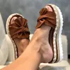 2024 Zomer Nieuwe Vrouwen Slippers Grote Maat Strik Stro Weven Platform Slippers Vrouwen Casual Mode Strand Sandalen Dames Schoenen