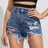 Hög midja denim shorts för kvinnor sommarblå rippad elastisk jean kort mager avslappnad kvinna tvättade bekväma shorts 210625