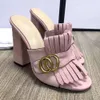 Новое прибытие Fringe Tassel Sandals Woman Open Toe Toe Cunky High Heel обувь женщин дизайн бренда дизайн Muller Size35-401638398