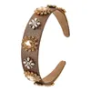 Mode Fabric Rhinestone Imitation Pearl Flower Headband för Women Wide Brim Head Hair Accessory