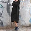 Celmia зима с длинным рукавом MIDI платье осенние толстовки кофта платье женщин повседневная свободная пуловер с капюшоном Vestidos плюс размер 201008