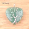 WOJIAER Silver Color Tree of Life Wire Wrap Pendant Necklace Natural Aventurine Amethyst Gem Stone Heart Bead Jewelry DN362