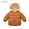 COOTELILI Fleece Winter Parkas Kids Jackets For Girls Boys Thick Velvet Pocket Children's Coat Baby Outerwear Infant Overcoat 211203