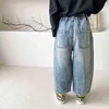 Estilo coreano 2021 moda patchwork jeans meninos moda solta areia lavar calças jeans 1-7Y G1220