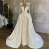 2022 Mermaid Wedding Dresses With Detachable Train Lace Beading Trumpet Bridal Gowns Long Sleeves Custom Made Robe De Soire 322