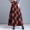 Jupes 2021 Mode Casual Long Streetwear Taille haute Laine Plaid Vintage Automne Hiver Chaud Femme Midi Femme