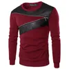 Men's Hoodies & Sweatshirts Mens Long Sleeve Crew Neck Sweatshirt Leather Patchwork Casual Slim Fit Muscle Pullover Tops