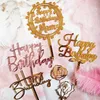 STOBAG 20 stücke Happy Birthday Love Acryl Einsatz Flaggen Hochzeit Party Kuchen Dekorieren Baby Dusche Favor Geschenk Valentinstag 210602