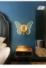Современные роскошные бабочки, разработанные кроватей Светодиодные Настенные Лампы Медная рамка и акриловая Абажурная Спальня Светлая Жилая гостиная 8006