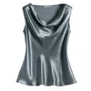 Suyadream Mulheres Silk Shirt100% Real Silk Cetim Drapeado Collar Sem Mangas Tanques Sólidos Vests 210308