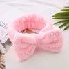 Koreanska mode pärlor plysch båge huvudband tvätta ansikte mjuka hårband makeup headwrap turban elastiska huvudband hår tillbehör