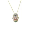 Bourkish hamsa hand evil eye Tassel Layered Gold Necklace rainbow cz Choker Pendant Women Neck Collier