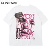 GONTHWID Hip Hop T-shirts Streetwear Graffiti Affiche Punk Rock Gothique T-shirts Chemises Harajuku Mode T-shirt À Manches Courtes Hommes Tops C0315