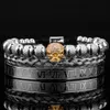 3 sztuk Luksusowy Roman Royal Skull Urok Mężczyźni Ze Stali Nierdzewnej Geometrii Pulseiras Otwarte Regulowane Bransoletki Para Biżuteria