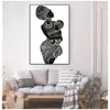 Peintures murales blanches, affiche imprimée, décor de maison, belle femme africaine avec chambre de bébé, peinture sur toile noire et 284N