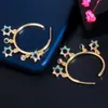 Dangling Färgglada Cubic Zirconia Rainbow Six Point Star Charms Elegant Guldfärg Round Hoop Örhängen för Kvinnor CZ845 210714