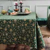 Japon Style lin coton fête de noël nappe coureur Rectangle vert bronzant or couverture à manger et napperon 211103
