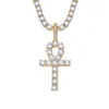 Luxury Hips Humle Christian Smycken 16/18/20 / 24In Iced Out Bling Cubic Zircon CZ Tennis Chain Ankh Cross Pendant Halsband