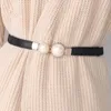 Bälten 5 datorer Kvinnor Double Pearl Belt Female Black Red White Pu Leather Dress kjol Midja Elastisk tunt damer Designer Midjeband