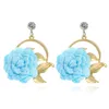 Coréen doux tissu fleurs longues boucles d'oreilles pour femmes Vintage or métal fleur déclaration boucles d'oreilles bijoux