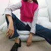 TRAF Moda Moda Cropped Cable-Knit Colete Sweater Vintage O Neck Sem Mangas Femininas Waistcoat Streetwear 210915