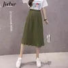 Jielur 6 Farben Koreanische Mode Sommer Rock Weibliche Chiffon Hohe Taille Gefaltete Röcke Damen S-XL Harajuku Faldas Mujer 210310