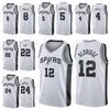 Ekran Baskılı Basketbol Patty Mills Jersey 8 Keldon Johnson 3 Rudy Gay 22 Jakob Poeltl 25 Bitti Edition Siyah Beyaz Gri