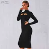 Adyce 2021 New Autumn Women White Bodycon Bandaż Dress Z Długim Rękawem Sexy Hollow Out Club Celebrity Party Dress Vestidos G1214