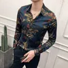 Camisas de vestir para hombre Botones de satén con estampado floral Tops delanteros Fiesta en club nocturno C162