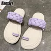 Slippers Comfortable Women Flat Summer Shoes Female Narrow Band Woven Platform Outdoor Open Toe Elegant Solid Bc3496 220304