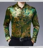 Camisas de negócios de meia idade impressão de mangas compridas de lapela camisa de veludo de ouro considerável masculina e roupas na moda