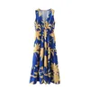 Abito Boho Donna Scollo a V Stampato Elegante Moda Casual Chic Lady Donna Maxi Abito Summer Beach Sundress 210709