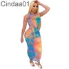 Designer Dames Maxi Lange Jurken Tie Dye Mouwloze Casual Jurk Lange Rok Sexy U-hals Grote Swing Pullover Zomer Kleding Plus Size S-2XL