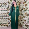 Siskakia Arabische jurken voor vrouwen vallen gouden lint patchwork v-hals lange mouw maxi jurk moslim Turkse kleding satijn 210224