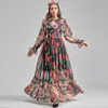 Prairie Chic Floral Print Long Holiday Chiffon Dresses Spring Runway Fashion Women Vintage Bohemian Robe Femme Party Vestidos 210601