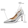 ALLBITEFO Lace Design Argent Doré Mode Véritable Cuir Véritable Chaussures à Talons Hauts Femmes Sexy Pompes Club Party Chaussures de Mariage 210611