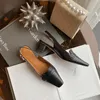 Bayan Hakiki Deri Kalın Yüksek Topuk Slingback Slip-On Pompalar Metal Toka Kare Toe OL Stil Rahat Yüksek Kalite Ayakkabı