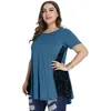 T-Shirt grande taille chemisier ample chemise femme 2021 été femme col rond manches courtes dentelle Patchwork élégant grandes dames hauts