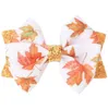 Thanksgiving Hair Bows for Girls Leaves Printed Ribbon Hairgrips Bowknot Clips Kids Hairs Accessories9694121