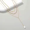 Multi-Layer Halsband Smycken Enkel Diamant-Studded Chain Imitation Barock Pearl Lång Hängsmycke Halsband