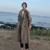 Women's Trench Coats 2021 Kwaliteit Mode Elegante Lange Plaid Coat Double Breasted met riem Dame Duster Mantel Spring Herfst Windbreaker