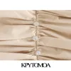 KPYTOMOA KVINNA CHIC Fashion -applikationer Ruffled veckade minikjol Vintage Hög midja Back Dragkedja Kvinnor Mujer 210306