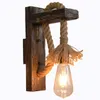 Vintage Wood Hemp Rope Wall Lamps Fixture Retro Hallway Bedside Loft Light Luminaire Industrial American Decor Lighting Wooden 210724