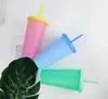 710 ml Temperaturfarbe wechseln Tasse Plastik Tumbler kalte Getränkeflasche mit Stroh und Deckel Magic Cup Sommergetränksware