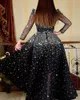 Черное золото с блестками вечерние платья с длинными рукавами роскошные высокие сплит -платья с съемным поездом Long Formal Party Hown7800910